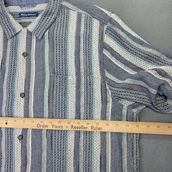 Tommy Bahama Shirt Men XL Blue Gray Striped Herringbone Camp Short Sleeve Pocket - Picture 8 of 12